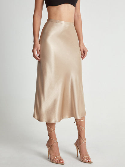 Elegante Satijnen Midi-Rok - Hoge Taille
