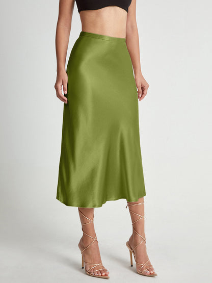 Elegante Satijnen Midi-Rok - Hoge Taille
