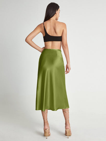 Elegante Satijnen Midi-Rok - Hoge Taille