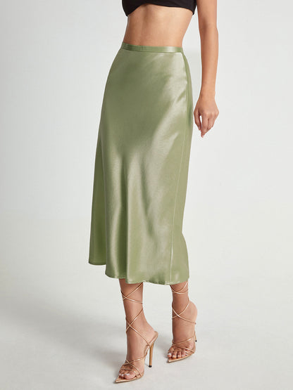Elegante Satijnen Midi-Rok - Hoge Taille