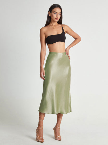 Elegante Satijnen Midi-Rok - Hoge Taille