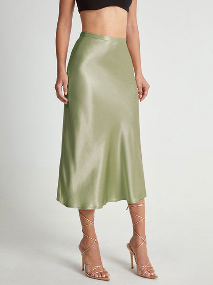 Elegante Satijnen Midi-Rok - Hoge Taille
