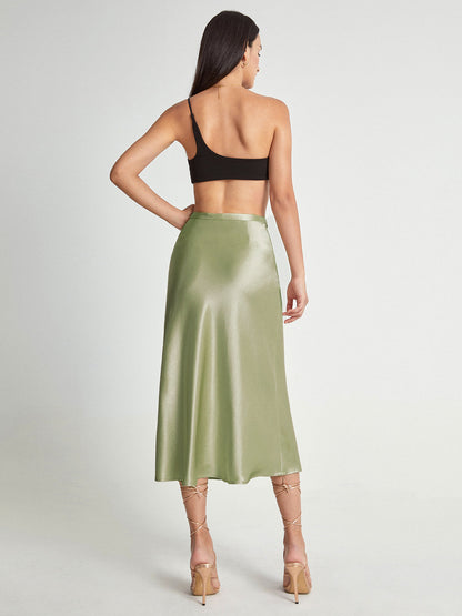 Elegante Satijnen Midi-Rok - Hoge Taille
