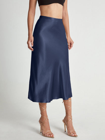 Elegante Satijnen Midi-Rok - Hoge Taille