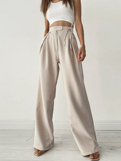Pantalon met Hoge Taille voor Dames met Strik en Wijde Pijpen