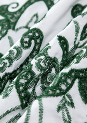 Amalia | Lange Katoenen Zomerjurk met Open Rug – Wit-Groen