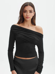 Destiny | Off-Shoulder Jersey Top met Lange Mouwen – Stretch