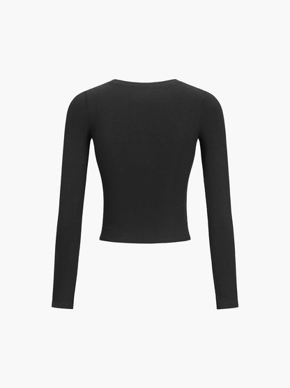 Alvara | Crop Shirt Dames van Ribstof met Lange Mouwen