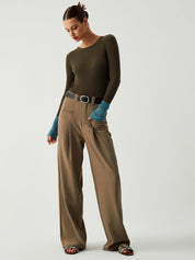 Esila | Slim Fit Gebreide Top voor Dames met Contrastmouwen