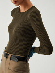 Esila | Slim Fit Gebreide Top voor Dames met Contrastmouwen