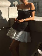 Off Shoulder Mini Jurk voor Dames - Patchwork Zomerjurk