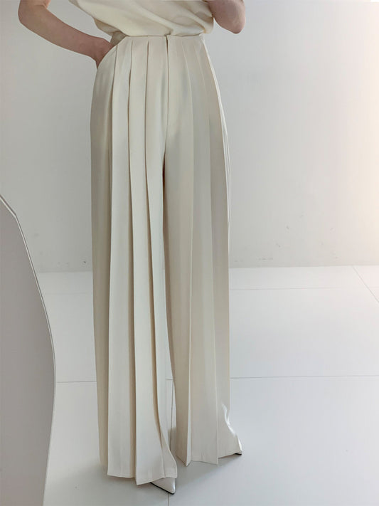 Ilyse | High Waist Plissé Broek met Wijde Pijpen