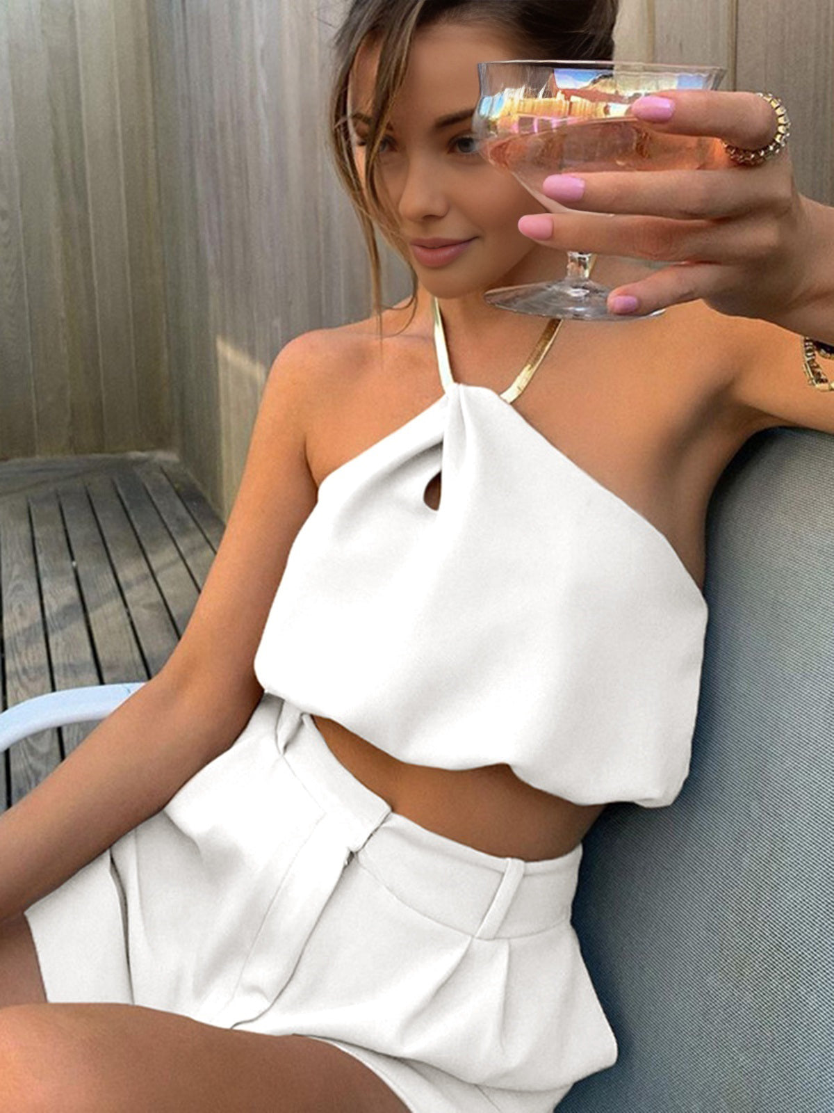 Zomerse Halter Crop Top – Satijn, Mouwloos