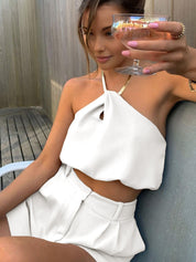 Zomerse Halter Crop Top – Satijn, Mouwloos