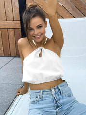 Zomerse Halter Crop Top – Satijn, Mouwloos