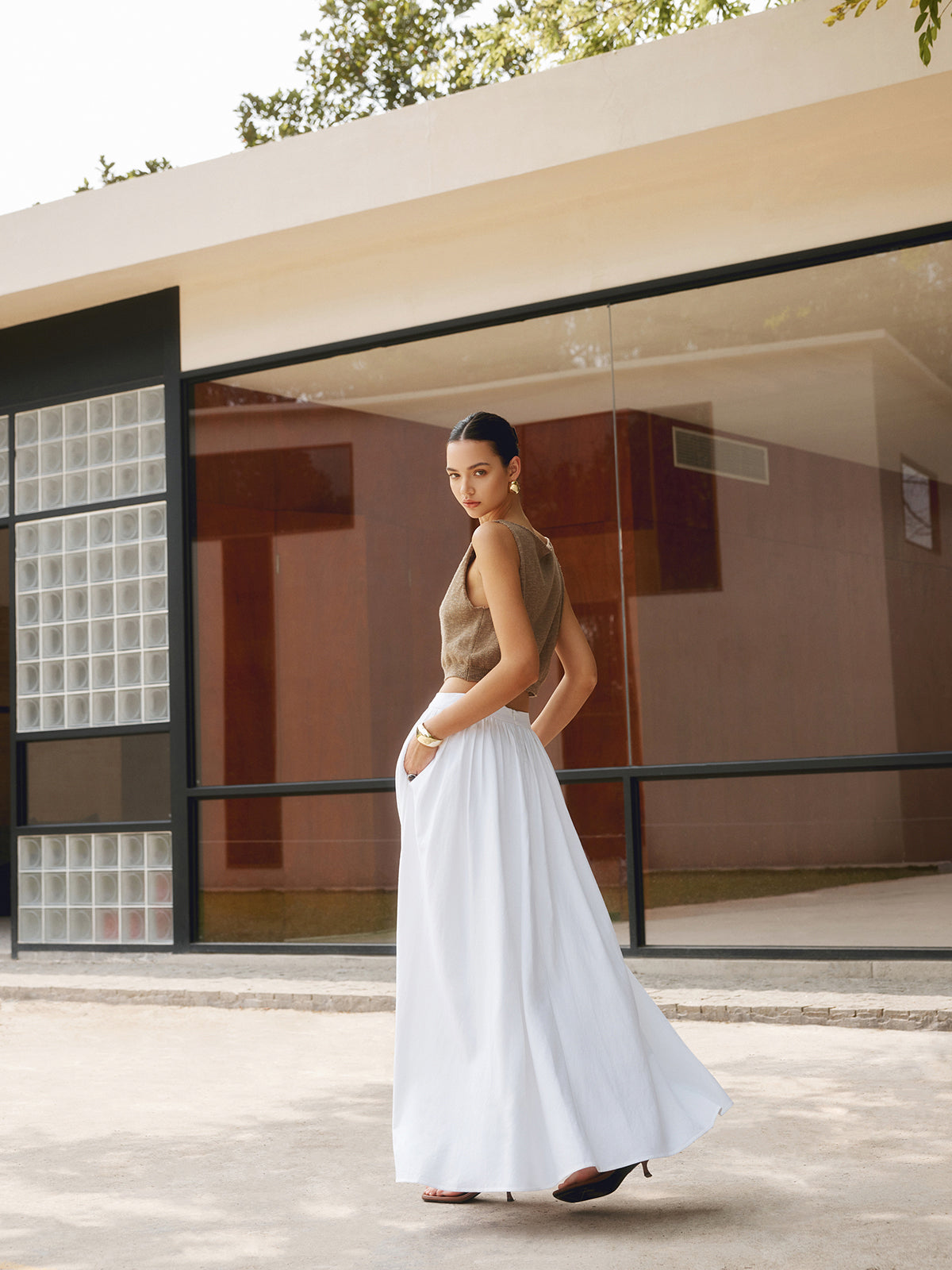 Felipa | Linnen Maxi Rok Dames – Hoge Taille, Plissé Look