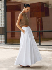 Felipa | Linnen Maxi Rok Dames – Hoge Taille, Plissé Look