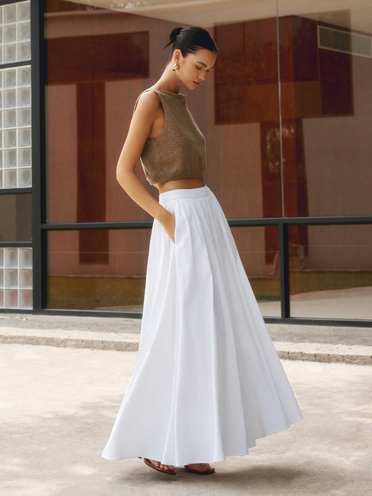 Felipa | Linnen Maxi Rok Dames – Hoge Taille, Plissé Look