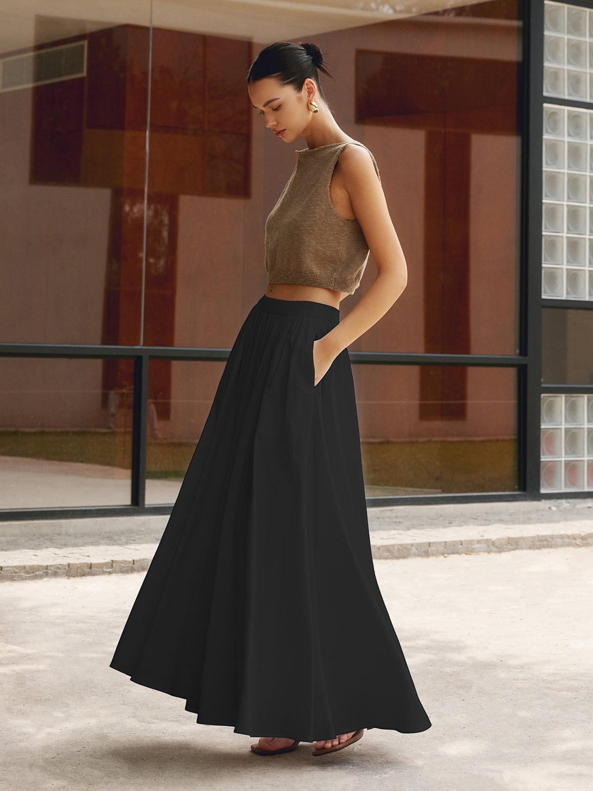 Felipa | Linnen Maxi Rok Dames – Hoge Taille, Plissé Look