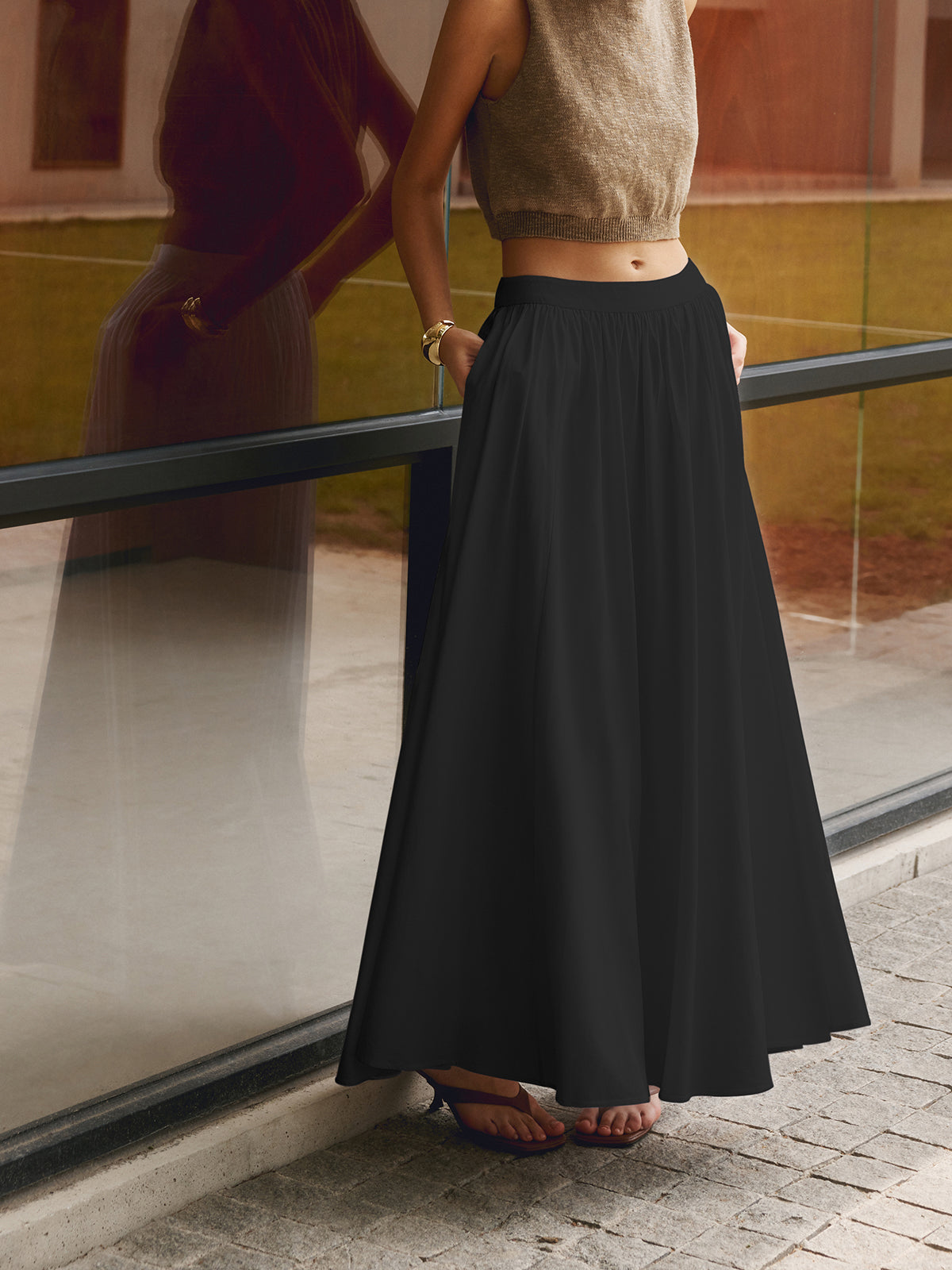 Felipa | Linnen Maxi Rok Dames – Hoge Taille, Plissé Look