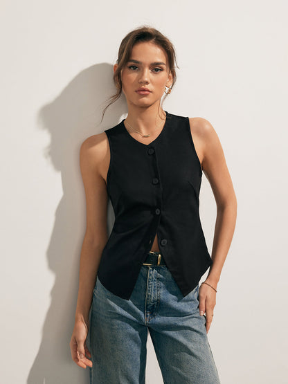 Crop Tanktop voor Dames – Linnen Blend, Stijlvol en Zomers