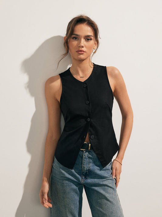 Crop Tanktop voor Dames – Linnen Blend, Stijlvol en Zomers