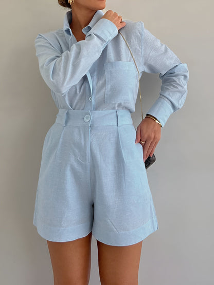 Dona | Tweedelige Katoenen Set voor Dames – Blouse & Shorts – Zomerlook