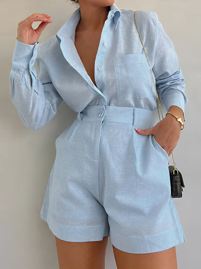 Dona | Tweedelige Katoenen Set voor Dames – Blouse & Shorts – Zomerlook