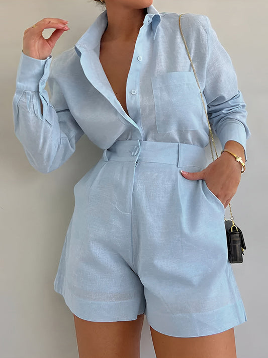 Dona | Tweedelige Katoenen Set voor Dames – Blouse & Shorts – Zomerlook