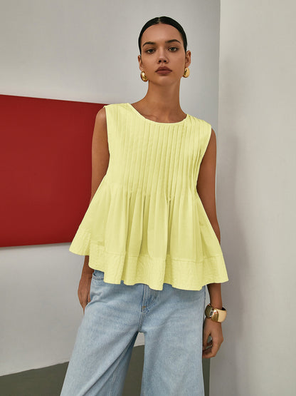 Rosalyn | Plissé Mouwloze Blouse van Katoen voor Dames