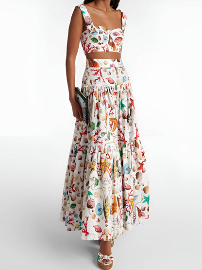 Elia | Dames Plissé Set – Top en Geplooide Rok met Print