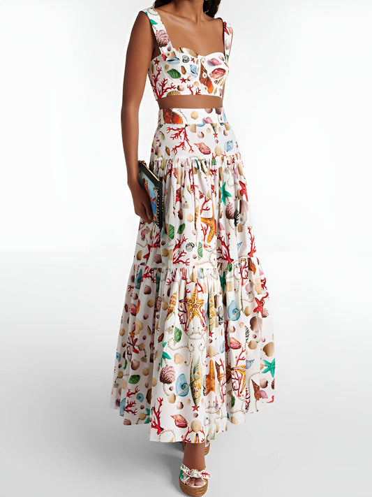 Elia | Dames Plissé Set – Top en Geplooide Rok met Print