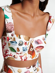 Elia | Dames Plissé Set – Top en Geplooide Rok met Print