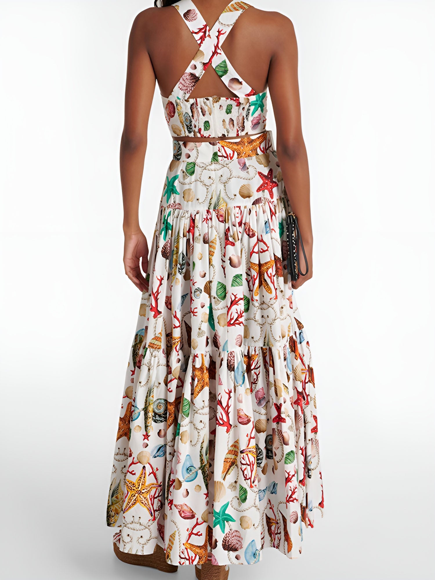 Elia | Dames Plissé Set – Top en Geplooide Rok met Print