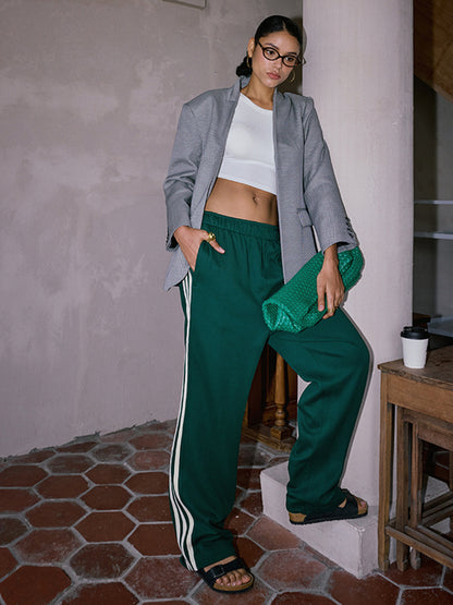 Dames Patchwork Broek met Hoge Taille – Gestreept & Comfortabel