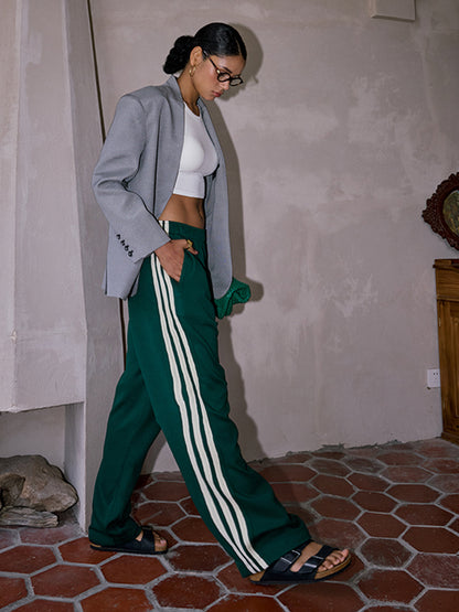 Dames Patchwork Broek met Hoge Taille – Gestreept & Comfortabel