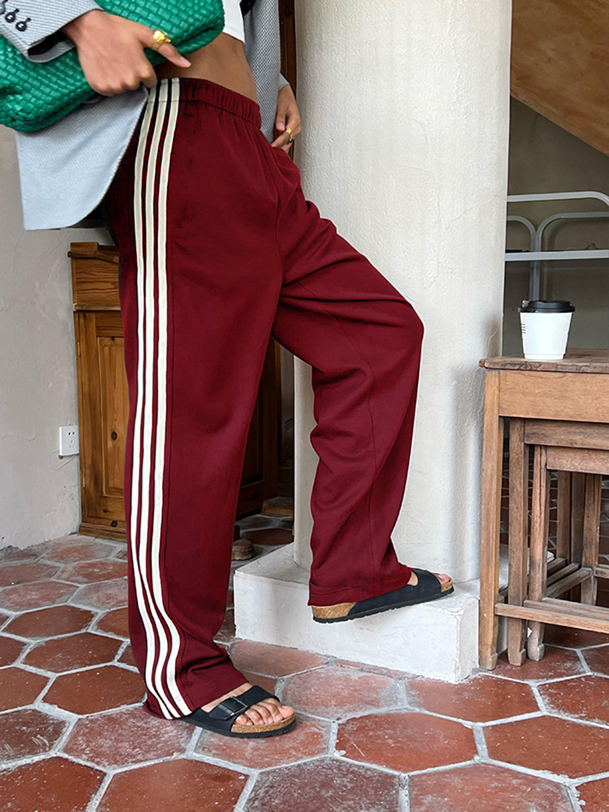Dames Patchwork Broek met Hoge Taille – Gestreept & Comfortabel