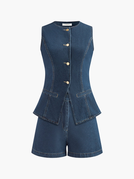 Aleece | Tweedelige Set van Spijkerstof voor Dames – Top & Shorts