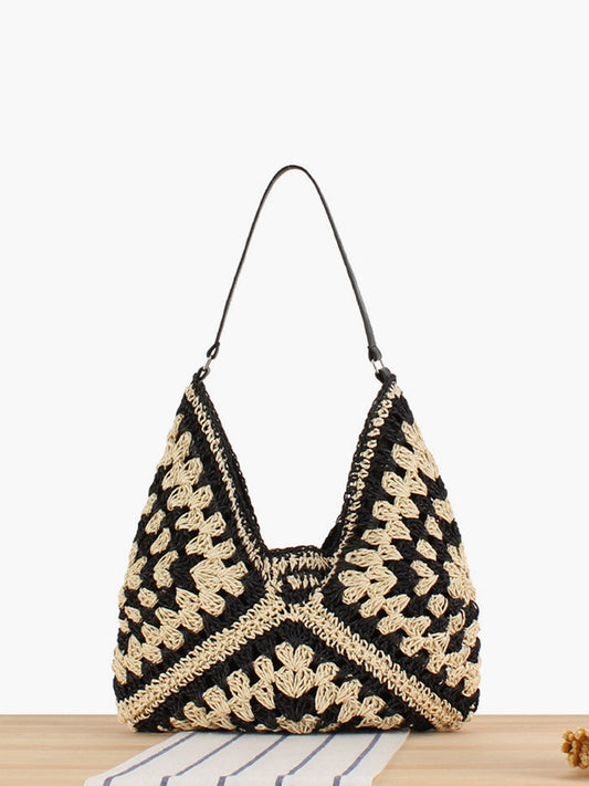 Ofelia | Vintage Gehaakte Macramé Schoudertas Stro