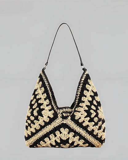 Ofelia | Vintage Gehaakte Macramé Schoudertas Stro