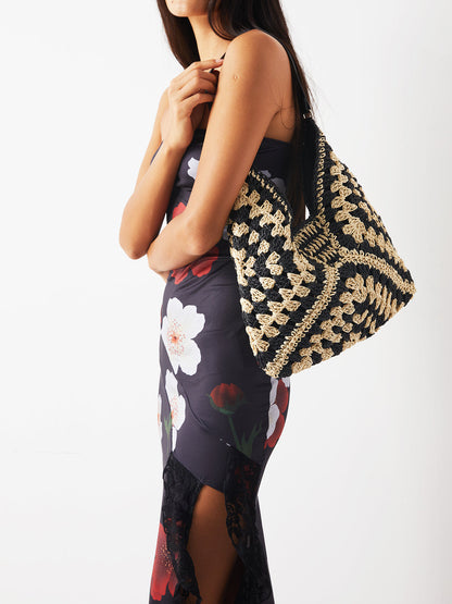 Ofelia | Vintage Gehaakte Macramé Schoudertas Stro