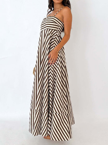 Esha | Gestreepte Plissé Maxi Jurk – Zomerse Cami Stijl