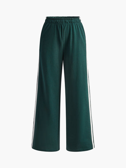 Dames Patchwork Broek met Hoge Taille – Gestreept & Comfortabel