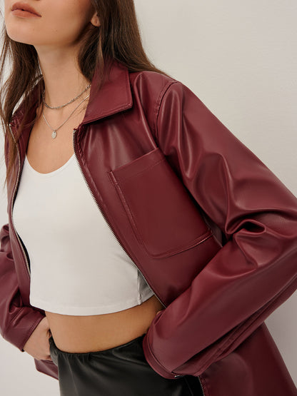 Nalani | Retro Jas van Vegan Leer met Rits – Regular Fit Dames