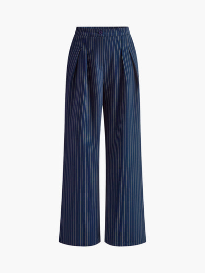 Hedy | Gestreepte Plooi Wide-Leg Broek voor Dames – Hoge Taille, Elegant