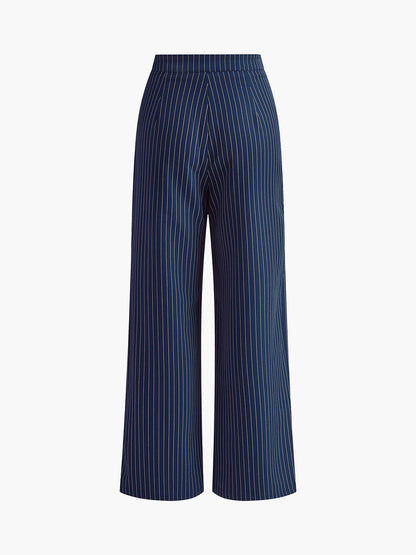 Gestreepte Wide-Leg Damesbroek met Hoge Taille – Elegant & Comfort