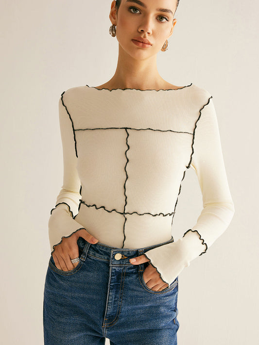 Amely | T-Shirt met Stretch en Lange Mouwen - Dames Shirt met Ruches