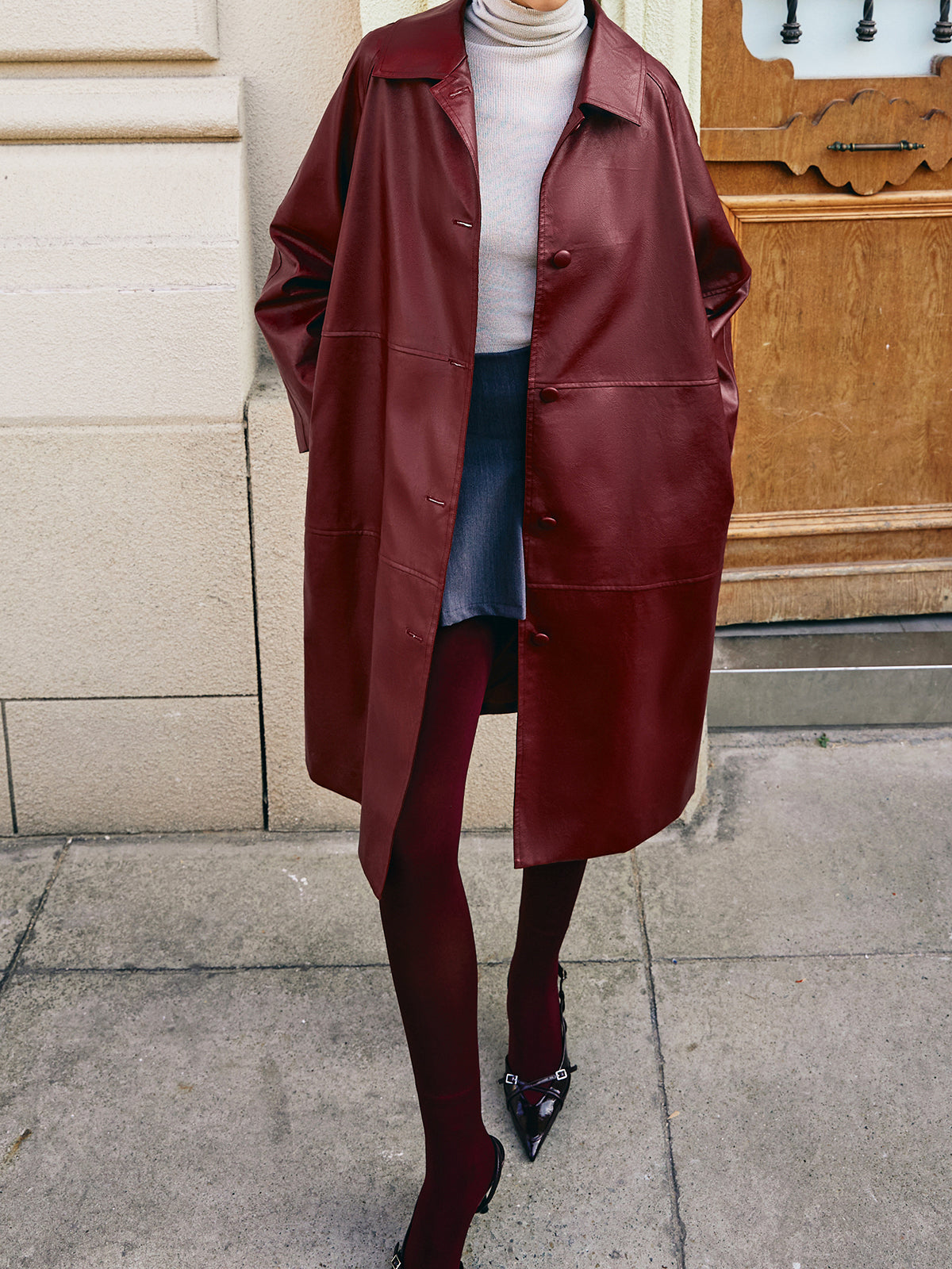 Elysia | Vintage Lange Jas van Imitatieleer - Warm & Stijlvol