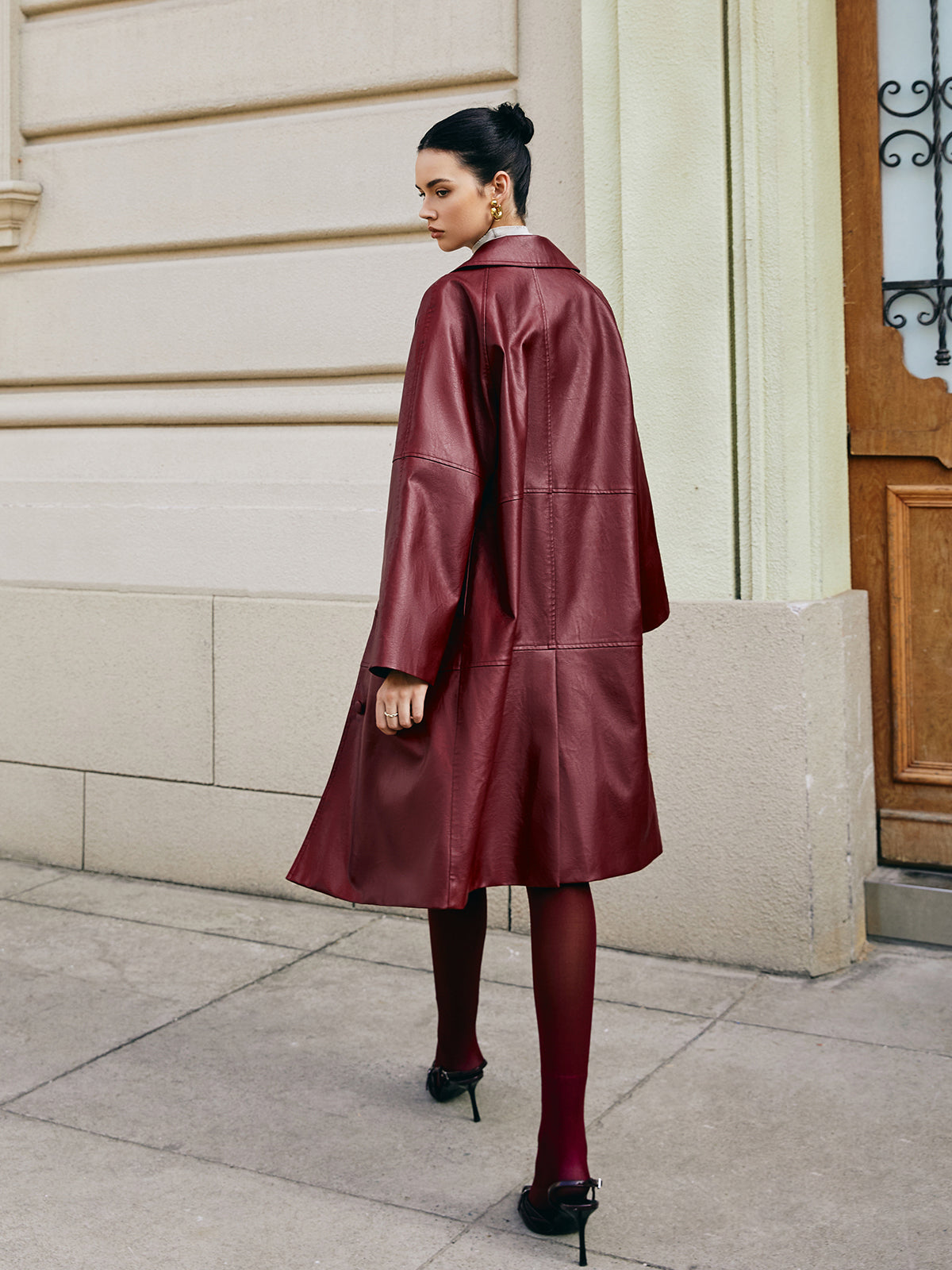 Elysia | Vintage Lange Jas van Imitatieleer - Warm & Stijlvol