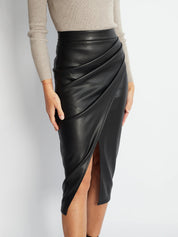 Cathi | Leren Plissé Rok met Split – Elegant & Trendy Look